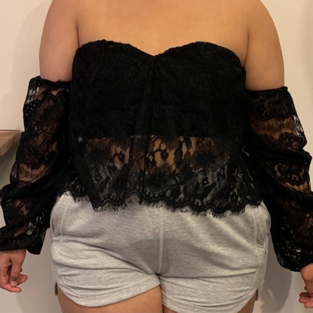Black Lacey crop top fashion nova